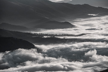 Dense fog seen from above a winter morning