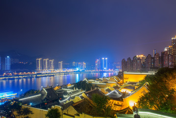 Waterfront overpasses and modern urban architecture in chongqing, China
