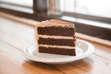 Sliced of coffee and chocolate layer cake