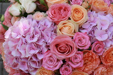 Obraz na płótnie Canvas background, delicate flowers, hydrangea roses beauty wedding tenderness love good bouquet plants herbs