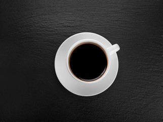 Obraz na płótnie Canvas white coffee mug black slate blackboard
