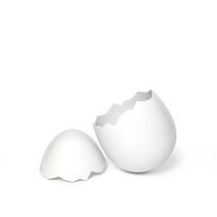 White egg is broken on white background 3d rendering. 3d illustration luxury of easter eggs holiday card template minimal concept.