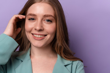 Positive woman posing indoors