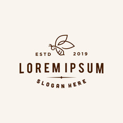 bee logo vector line outline icon in trendy hipster vintage classic style illustration