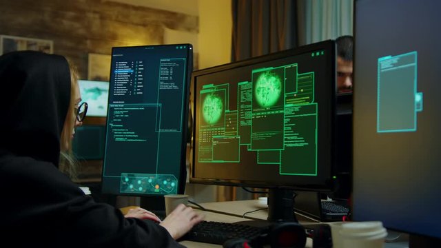 Angry hacker girl after a failed attempt to hack the government