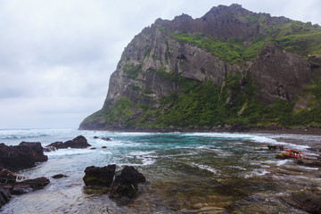 Amazing Nature beautiful landscape view of SeongSan Ilchulbong (Volcanic Cone) in Jeju Island, South Korea