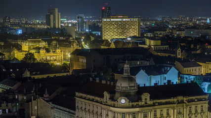 Old town of Zagreb at night timelapse. Zagreb, Croatia