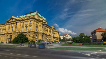 The building of the Croatian National Theater timelapse . Croatia, Zagreb.