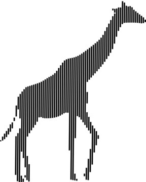 Vector illustration of a black silhouette giraffe in line art. Isolated white white background. Icon giraffe side view profile.