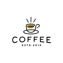 coffee sunrise sunset tea morning line outline logo with mug and cup also sun hipster logo icon design for cafe , restaurant cafetaria illustration