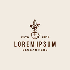 coffee shop logo hipster with cup icon vector in line outline vintage style 