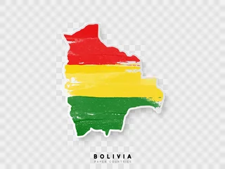 Fotobehang Bolivia detailed map with flag of country. Painted in watercolor paint colors in the national flag. © lauritta