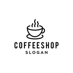coffee shop logo hipster with cup icon vector in line outline vintage style 