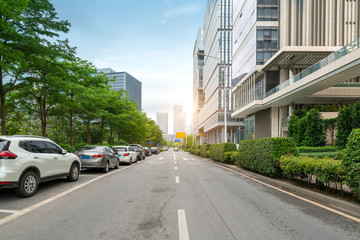 Empty roads and offices in financial center, Shenzhen, China