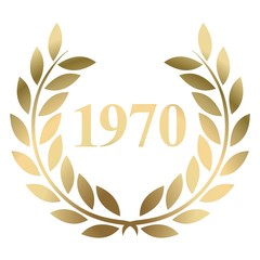 Year 1970 gold laurel wreath vector isolated on a white background 