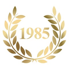 Year 1985 gold laurel wreath vector isolated on a white background 