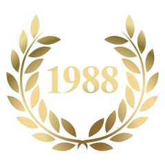 Year 1988 gold laurel wreath vector isolated on a white background  - obrazy, fototapety, plakaty