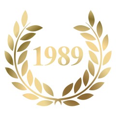 Year 1989 gold laurel wreath vector isolated on a white background 