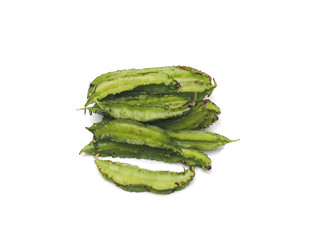  Winged bean, Goa bean, Asparagus pea, Four-angled bean, Winged pea isolate on white background.
