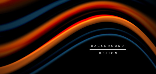 Abstract silk smooth lines on black, multicolored liquid fluid rainbow style waves on black