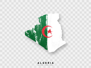 Algeria detailed map with flag of country. Painted in watercolor paint colors in the national flag.