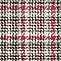 Glen plaid pattern. Classic seamless hounds tooth tartan check plaid texture in black, pink red, and off white for coat, skirt, jacket, or other modern autumn winter fashion clothes print.