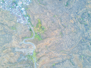 Aerial view of street village at mountain hill