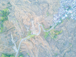 Aerial view of street village at mountain hill