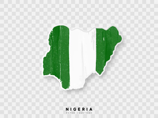 Nigeria detailed map with flag of country. Painted in watercolor paint colors in the national flag. - obrazy, fototapety, plakaty