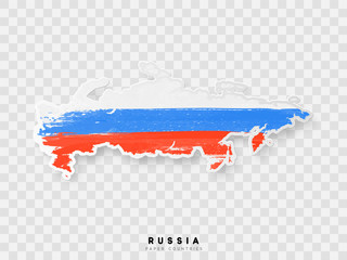 Russia detailed map with flag of country. Painted in watercolor paint colors in the national flag.