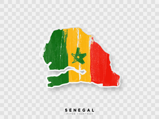 Senegal detailed map with flag of country. Painted in watercolor paint colors in the national flag. - obrazy, fototapety, plakaty