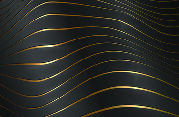 Dark luxury background black and gold threads premium vector background. Geometric glitter lines banner with 3D effect pattern. Template for ads, promo, invitation, flyer, card, poster, web and print 