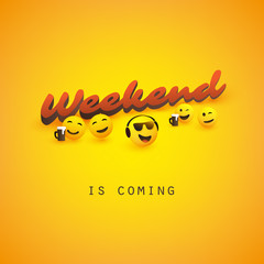 Weekend's Coming Concept Banner Design with Winking and Smiling Emoticons