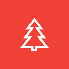 Fototapeta premium Christmas Tree Icon On Red Background. Red Flat Style Vector Illustration.