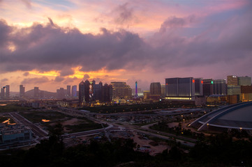 Obraz premium Macau aerial cityscape at sunset