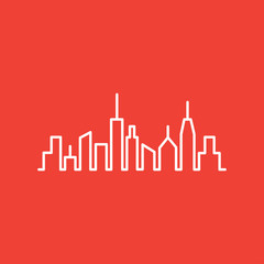 Cityscape Line Icon On Red Background. Red Flat Style Vector Illustration.