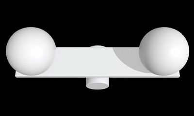 Simple seesaw scales weighing two abstract spheres. Balance, comparison and equality concept. 3d render on black background.