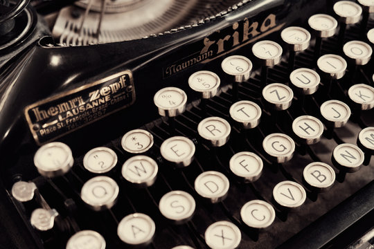 Vintage typewriter machine keys close up