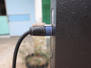 Close up of the audio jack connector on speaker.