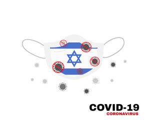 Medical face mask with symbol of Israel flag to protect Israeli people from coronavirus or Covid-19, virus outbreak protection concept, sign symbol background, vector illustration 