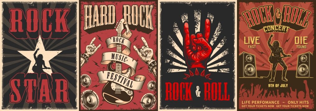 Rock and roll colorful posters