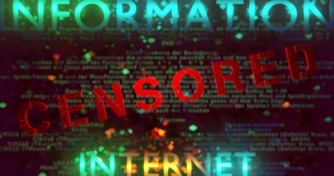 Schriftzug ZENSIERT vor digitalem Hintergrund, 3D Video