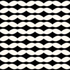Vector seamless abstract pattern, modern illustration with regular distorted lines. Repeatable geometric background with compound shapes in monochrome.