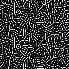 Seamless vector abstract pattern with lines and dots in monochrome. Background of repeatable organic rounded shapes inspired by nature, natural maze texture.