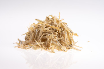 Anchovies close up view with white background