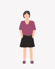 Young women or girl dressed in purple shirt and black skirt