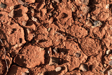 Dry, damaged and drain soil in the middle of nowhere during hot sunny day in Morocco
