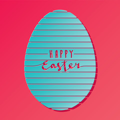Happy Easter Cut Paper Style Inverted Striped Egg Shape Logo with Calligraphic Lettering - Turquoise on Magenta Background - Trendy Graphic Design
