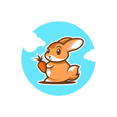 cute rabbit eat carrot illustration
