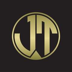 JT Logo monogram circle with piece ribbon style on gold colors